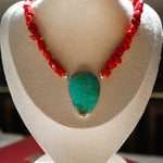Dream Girl Necklace No. 1 in Hubei Turquoise & Red Coral - Golden Road Crafted