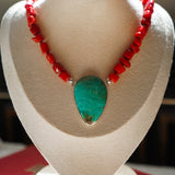 Dream Girl Necklace No. 1 in Hubei Turquoise & Red Coral - Golden Road Crafted