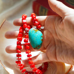Dream Girl Necklace No. 2 in Hubei Turquoise & Red Coral - Golden Road Crafted