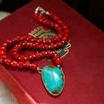 Dream Girl Necklace No. 2 in Hubei Turquoise & Red Coral - Golden Road Crafted