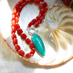 Dream Girl Necklace No. 3 in Hubei Turquoise & Red Coral - Golden Road Crafted