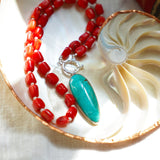 Dream Girl Necklace No. 3 in Hubei Turquoise & Red Coral - Golden Road Crafted