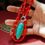 Dream Girl Necklace No. 3 in Hubei Turquoise & Red Coral - Golden Road Crafted