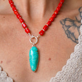 Dream Girl Necklace No. 3 in Hubei Turquoise & Red Coral - Golden Road Crafted