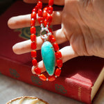 Dream Girl Necklace No. 3 in Hubei Turquoise & Red Coral - Golden Road Crafted