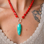 Dream Girl Necklace No. 3 in Hubei Turquoise & Red Coral - Golden Road Crafted