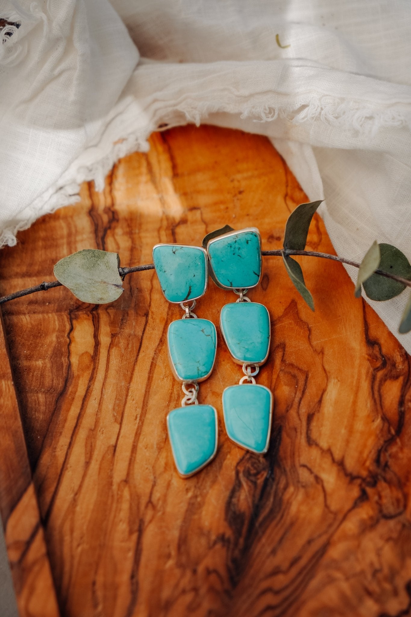 Drip Earrings in Tyrone Turquoise - Golden Road Crafted