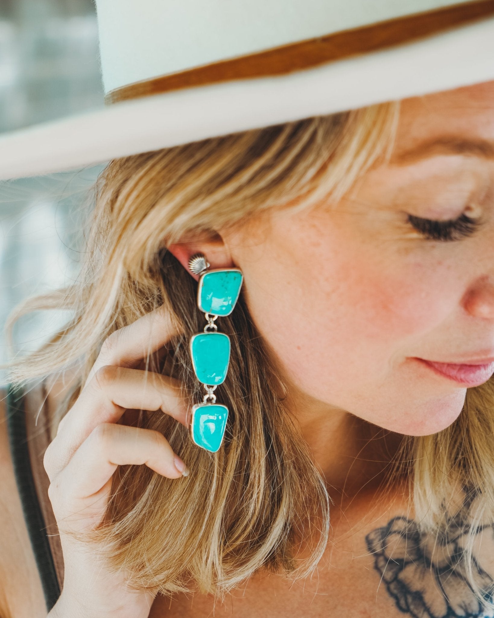 Drip Earrings in Tyrone Turquoise - Golden Road Crafted