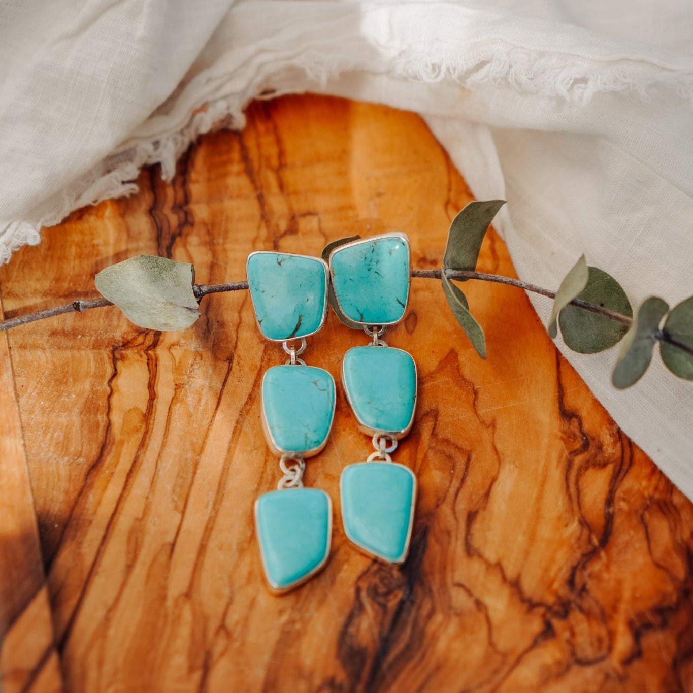 Drip Earrings in Tyrone Turquoise - Golden Road Crafted