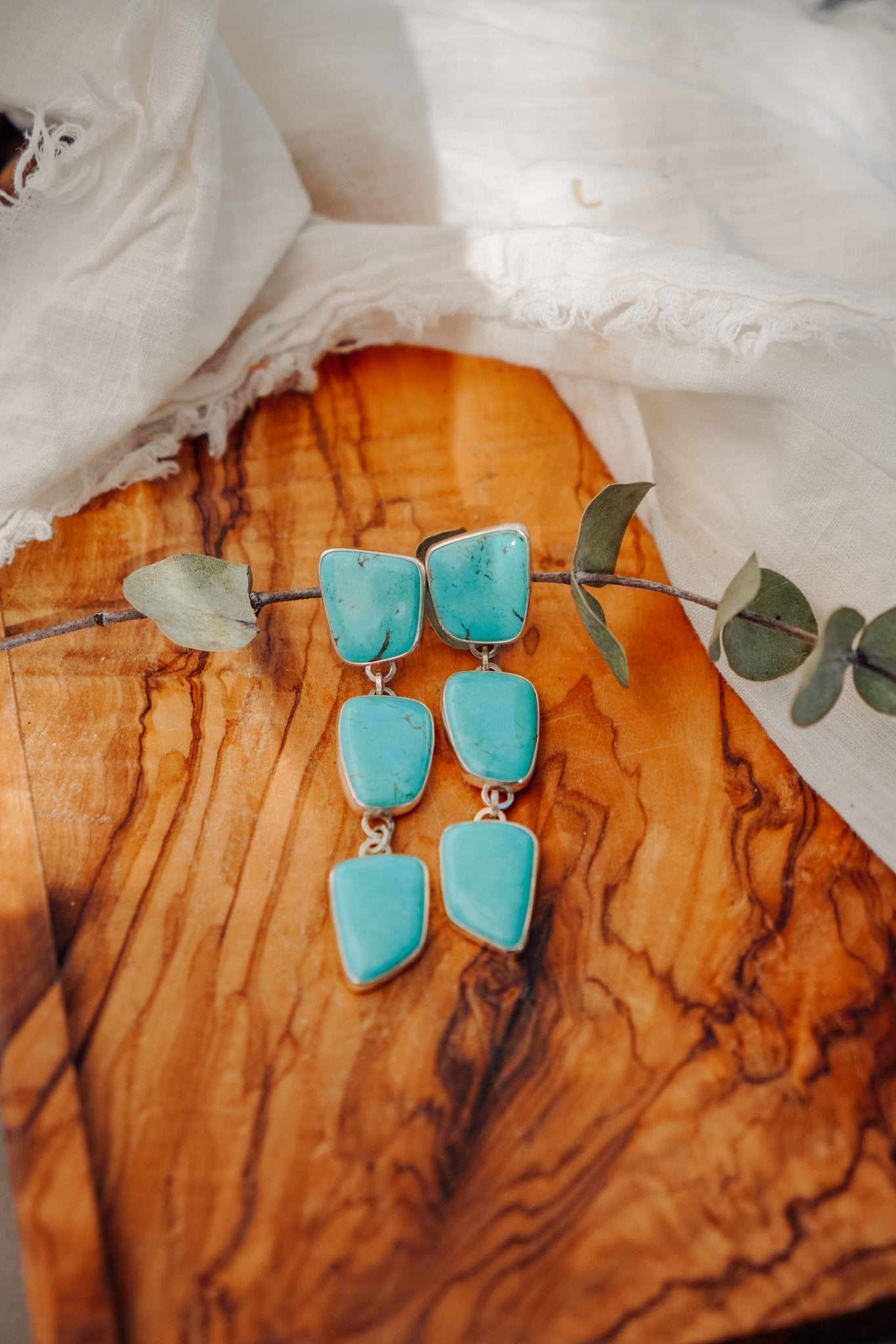 Drip Earrings in Tyrone Turquoise - Golden Road Crafted