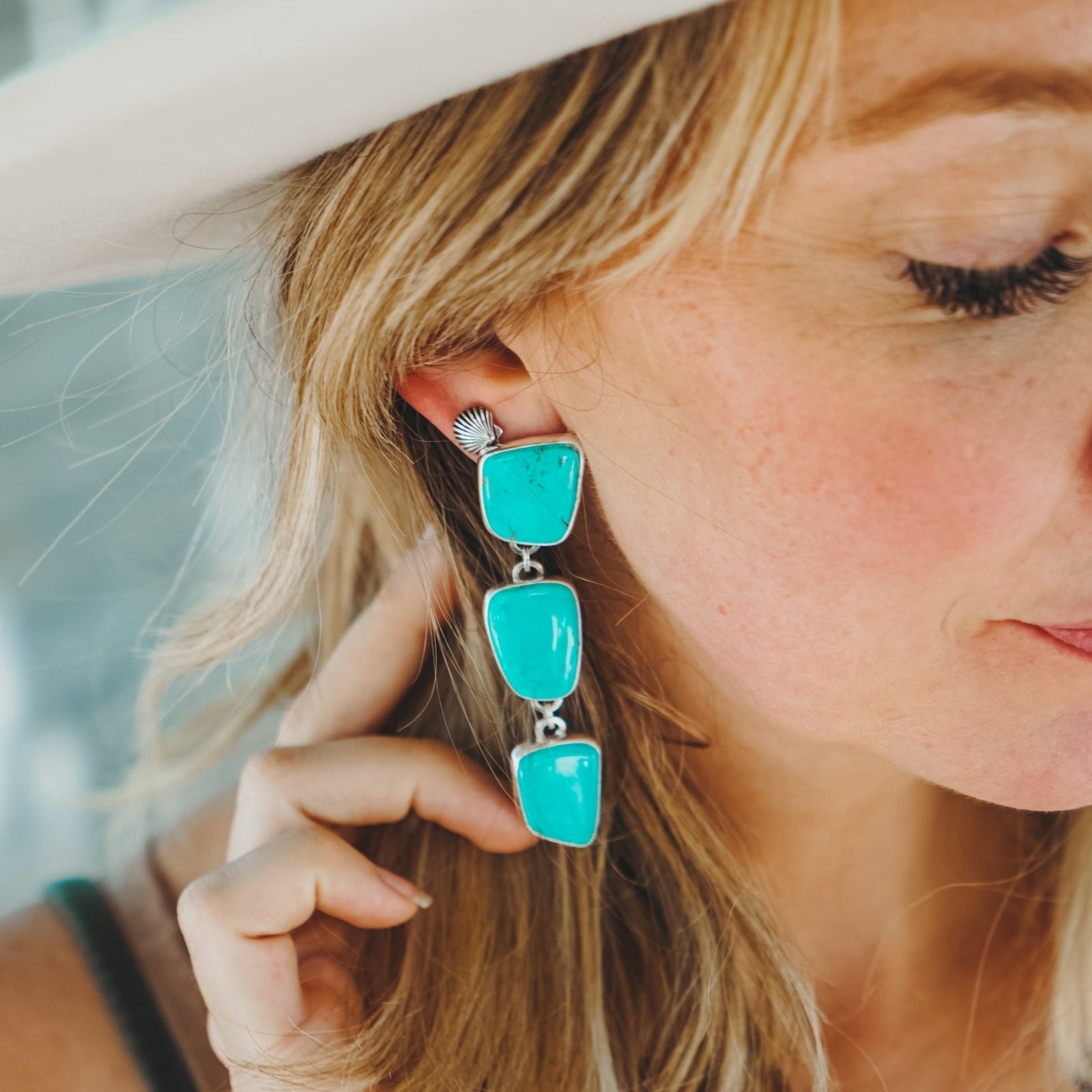 Drip Earrings in Tyrone Turquoise - Golden Road Crafted