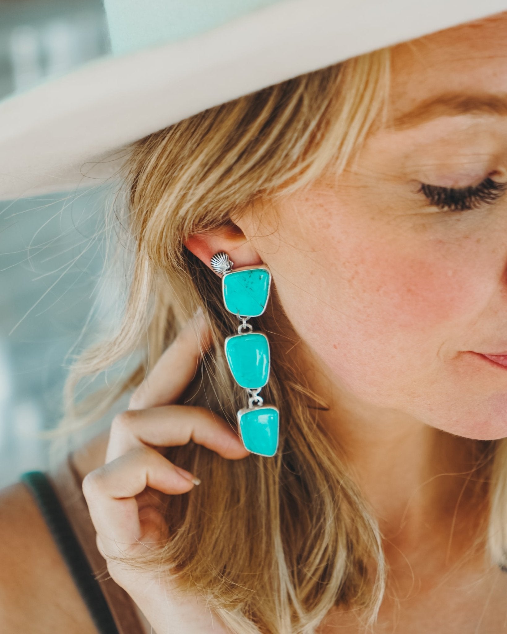Drip Earrings in Tyrone Turquoise - Golden Road Crafted