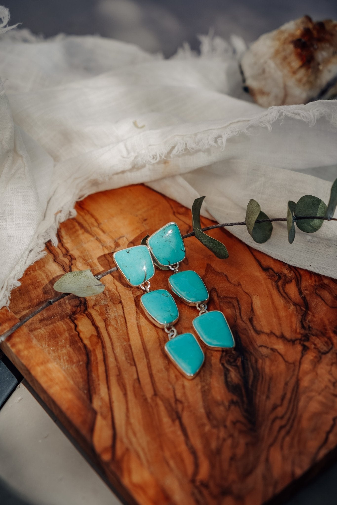 Drip Earrings in Tyrone Turquoise - Golden Road Crafted