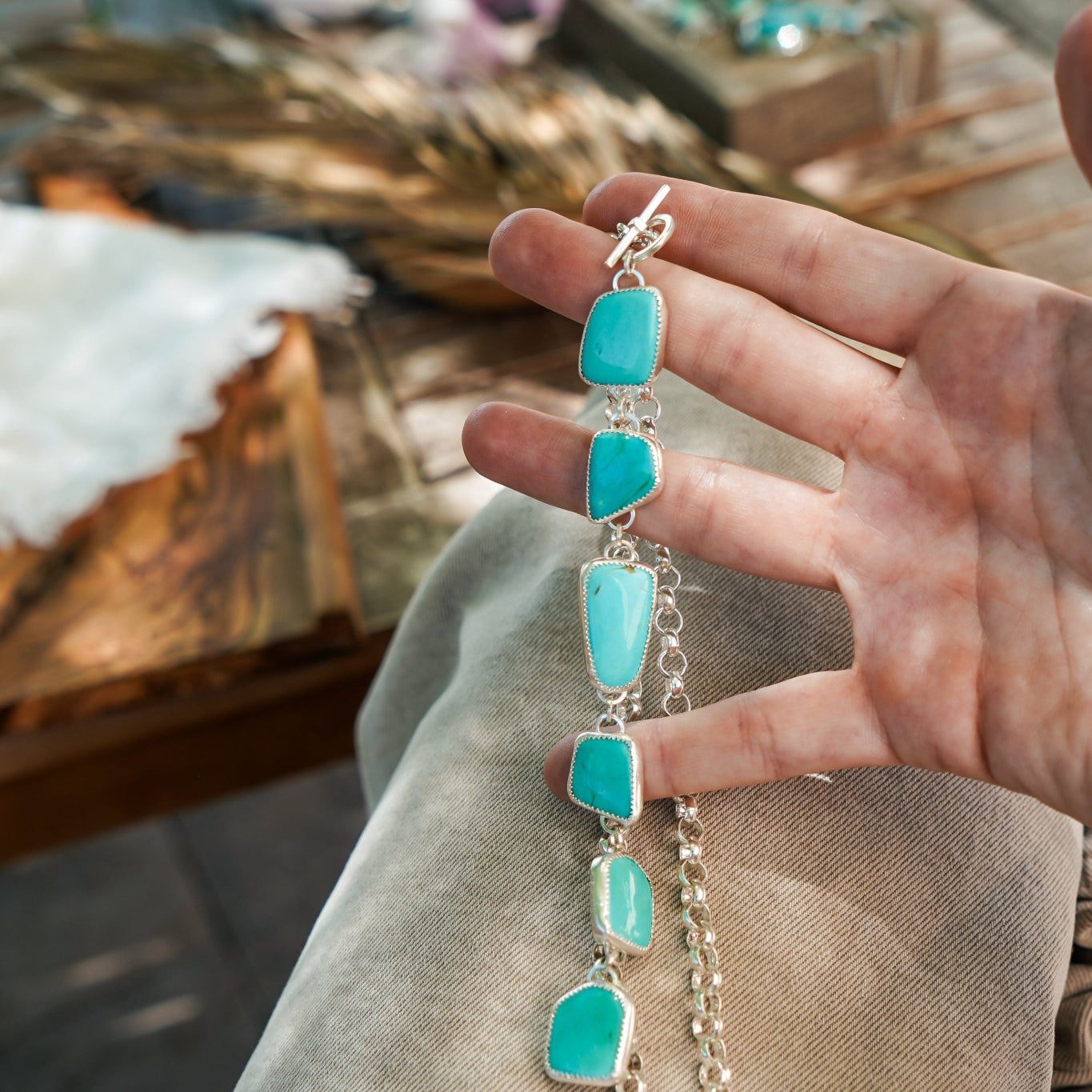 Drip Necklace in Tyrone Turquoise - Golden Road Crafted