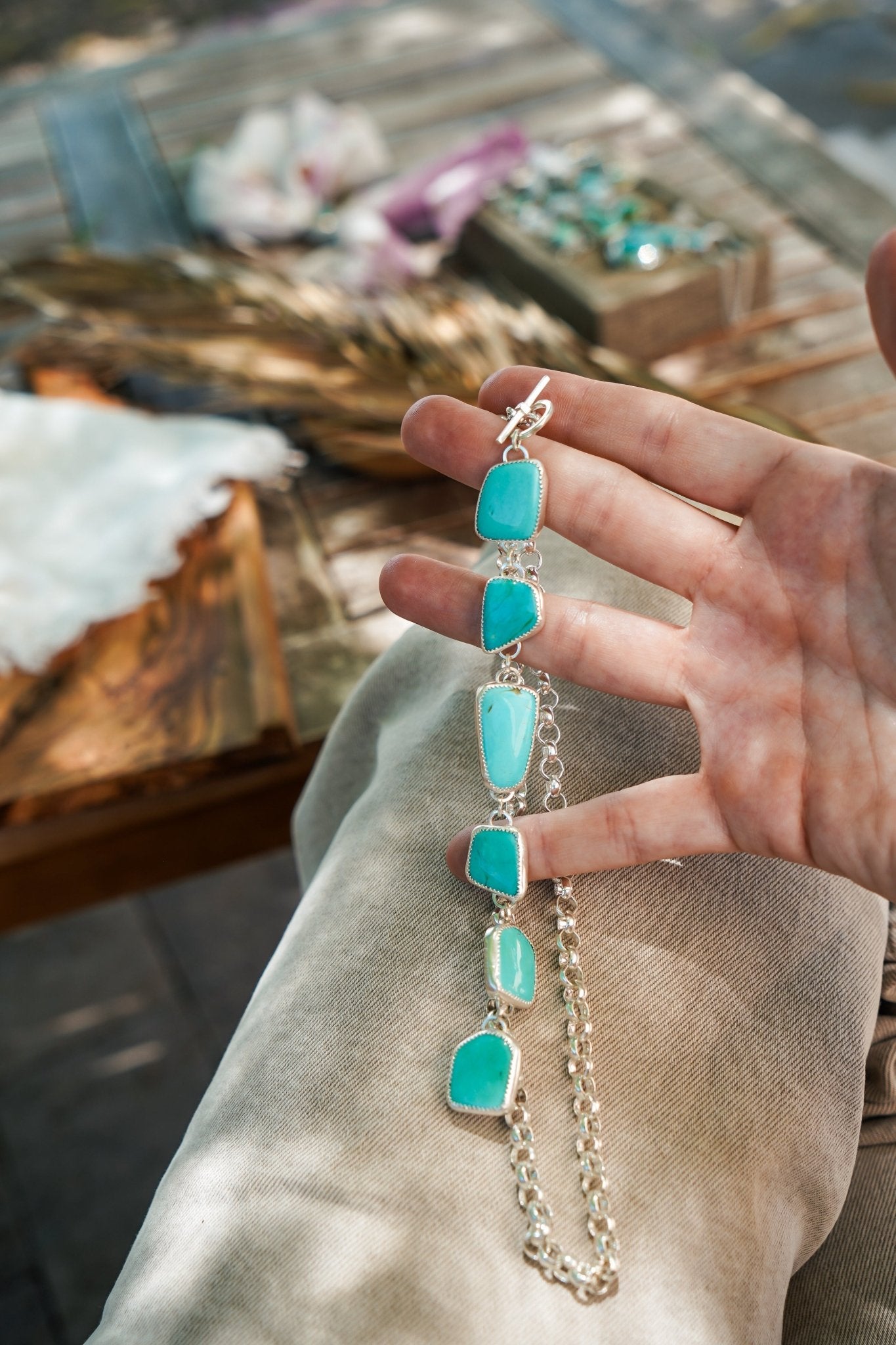 Drip Necklace in Tyrone Turquoise - Golden Road Crafted
