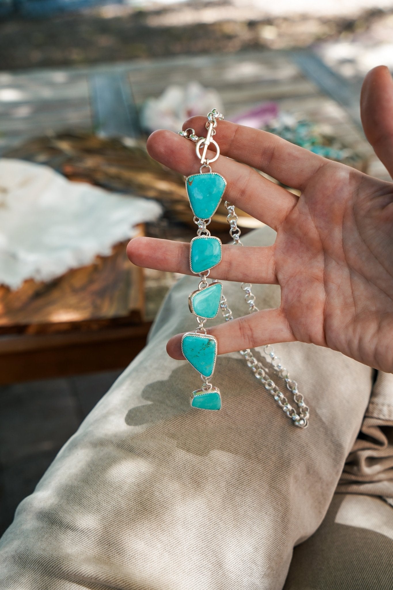 Drip Necklace in Tyrone Turquoise - Golden Road Crafted