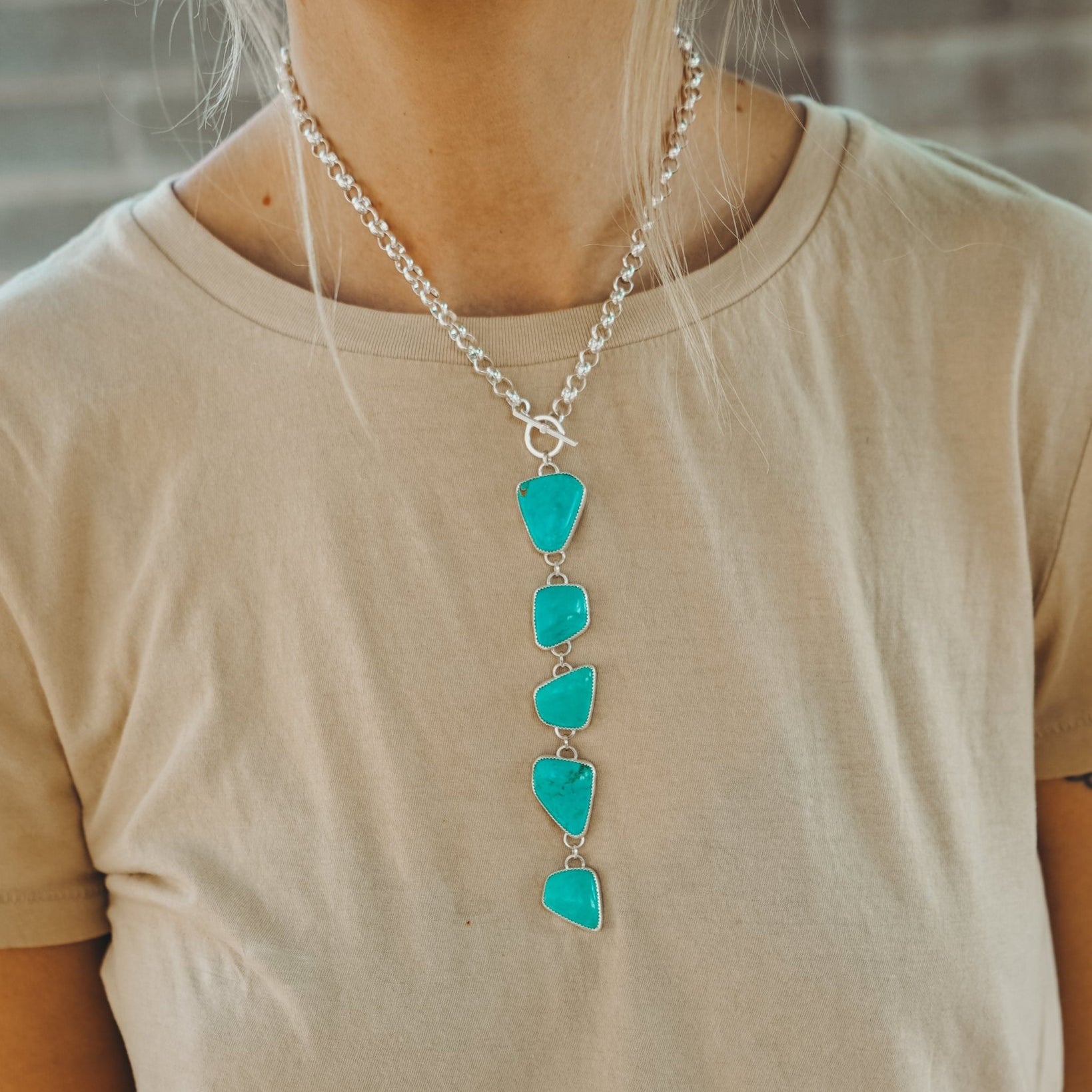 Drip Necklace in Tyrone Turquoise - Golden Road Crafted