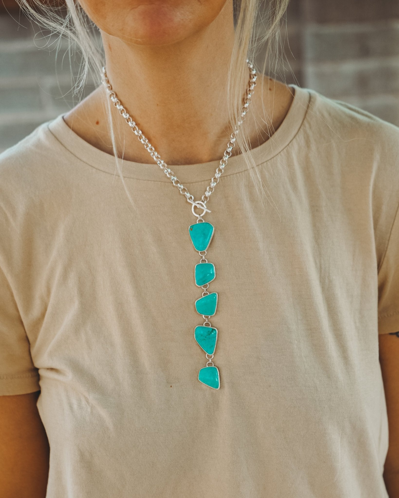 Drip Necklace in Tyrone Turquoise - Golden Road Crafted