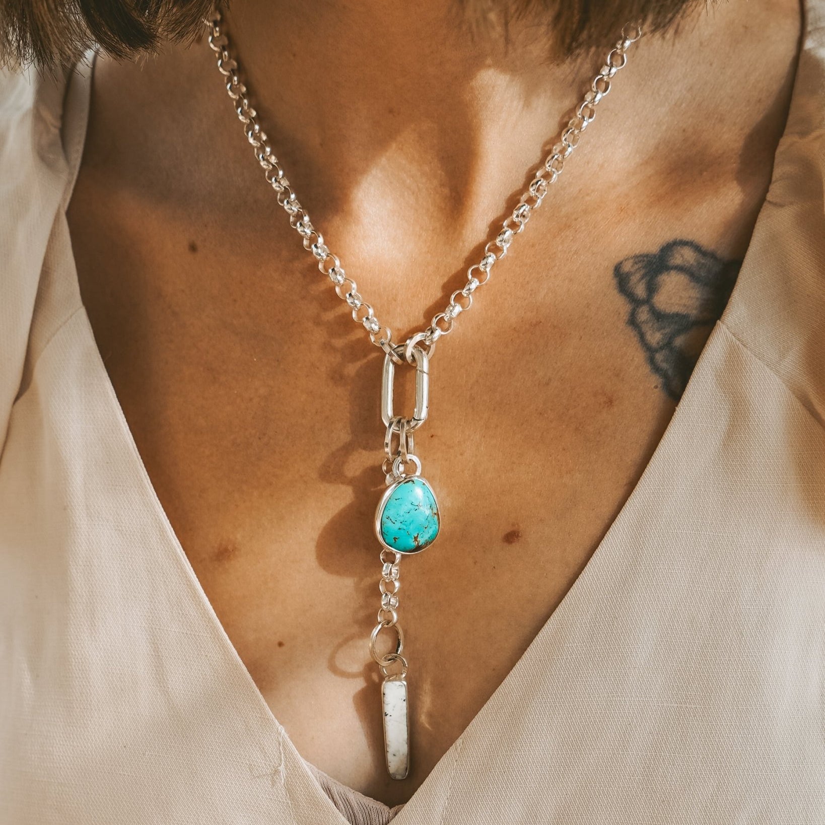 Dusk to Dawn Charm Necklaces in Royston Turquoise - Golden Road Crafted