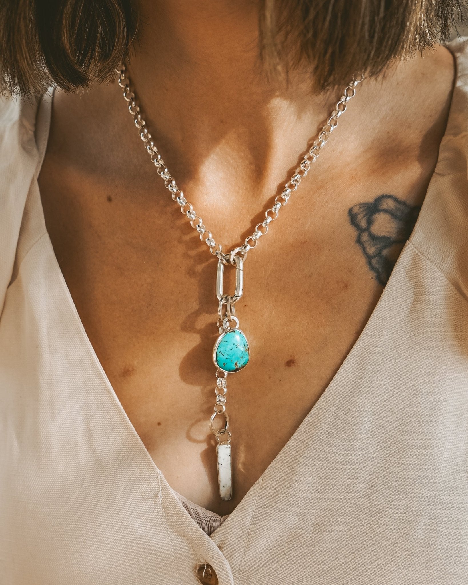 Dusk to Dawn Charm Necklaces in Royston Turquoise - Golden Road Crafted