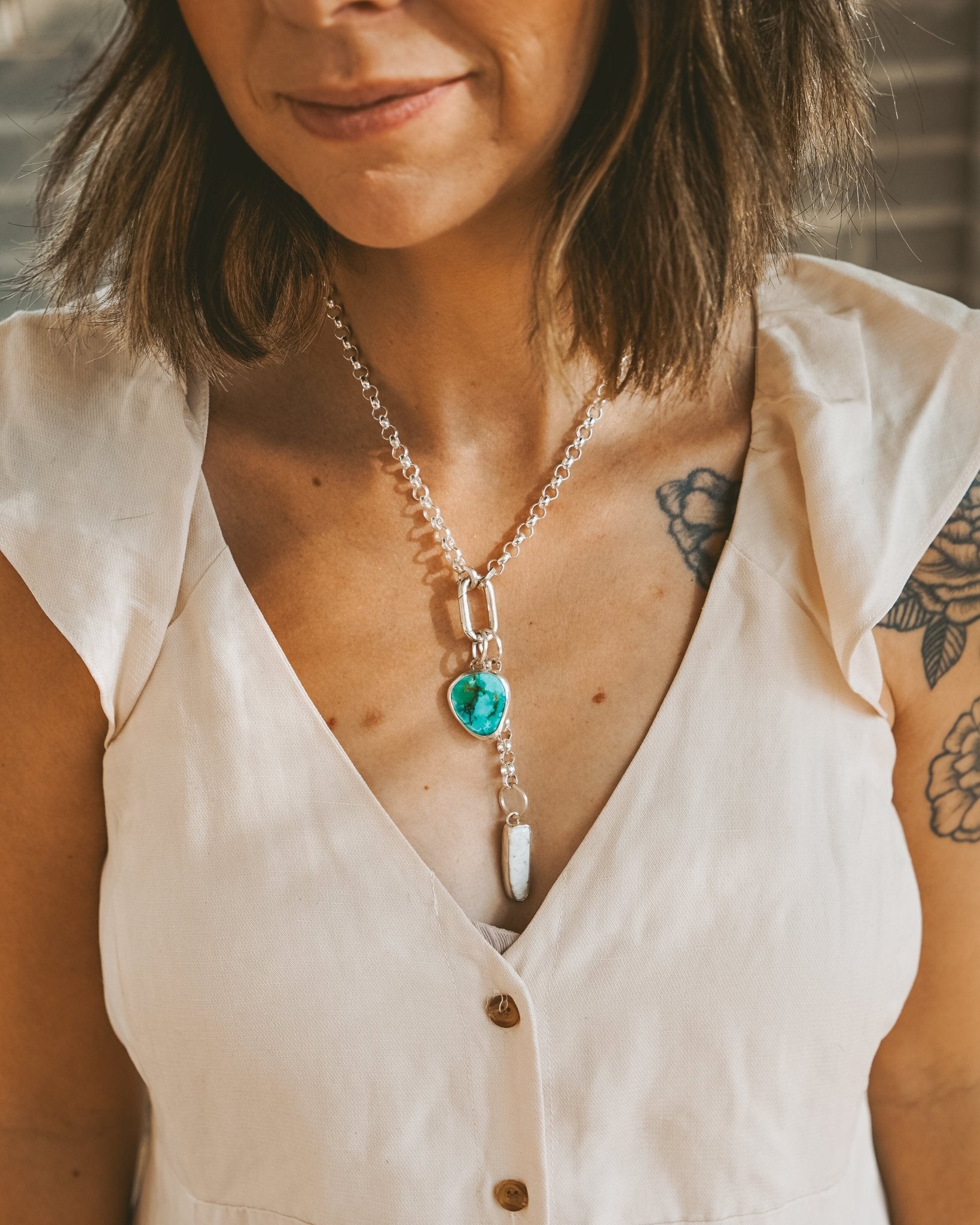 Dusk to Dawn Charm Necklaces in Royston Turquoise - Golden Road Crafted