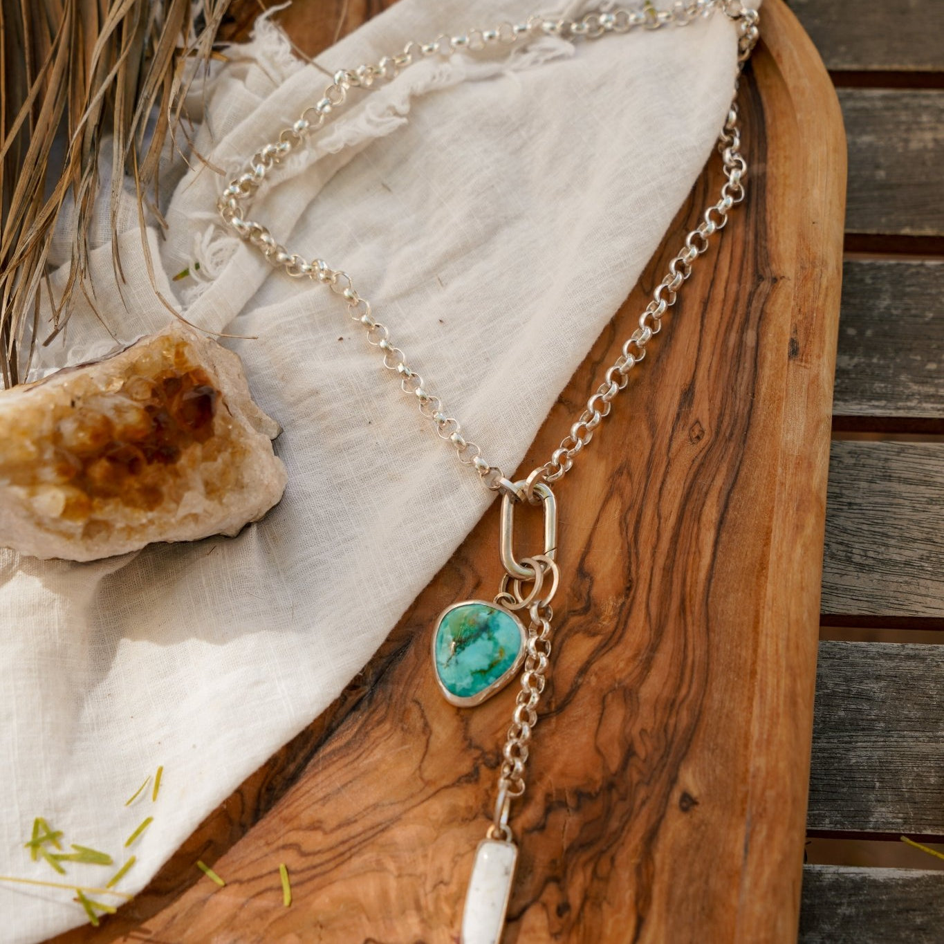 Dusk to Dawn Charm Necklaces in Royston Turquoise - Golden Road Crafted
