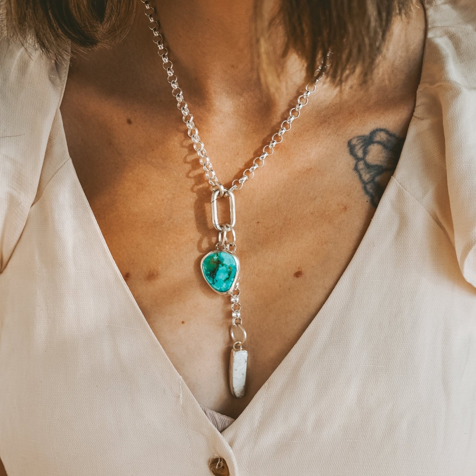 Dusk to Dawn Charm Necklaces in Royston Turquoise - Golden Road Crafted