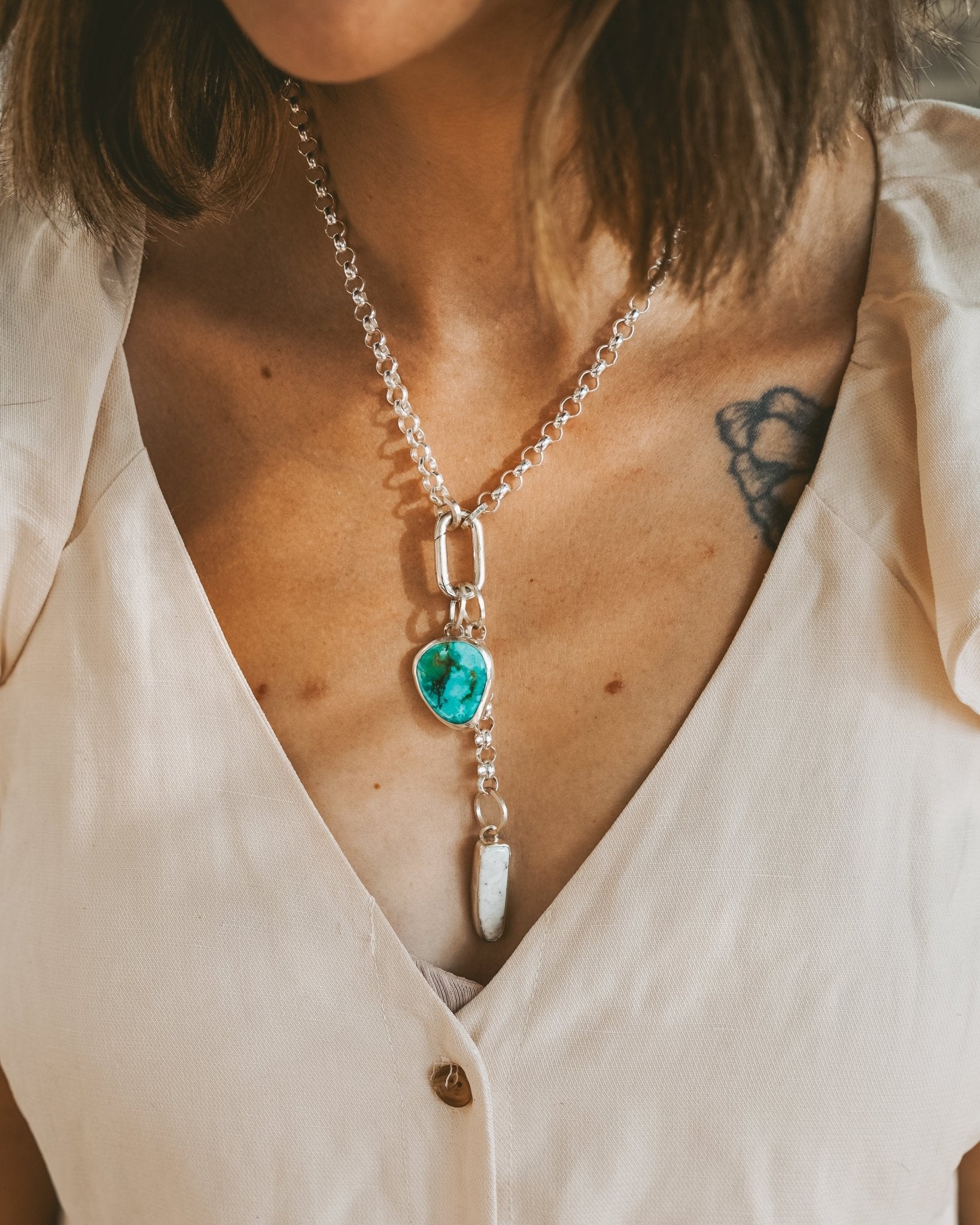 Dusk to Dawn Charm Necklaces in Royston Turquoise - Golden Road Crafted