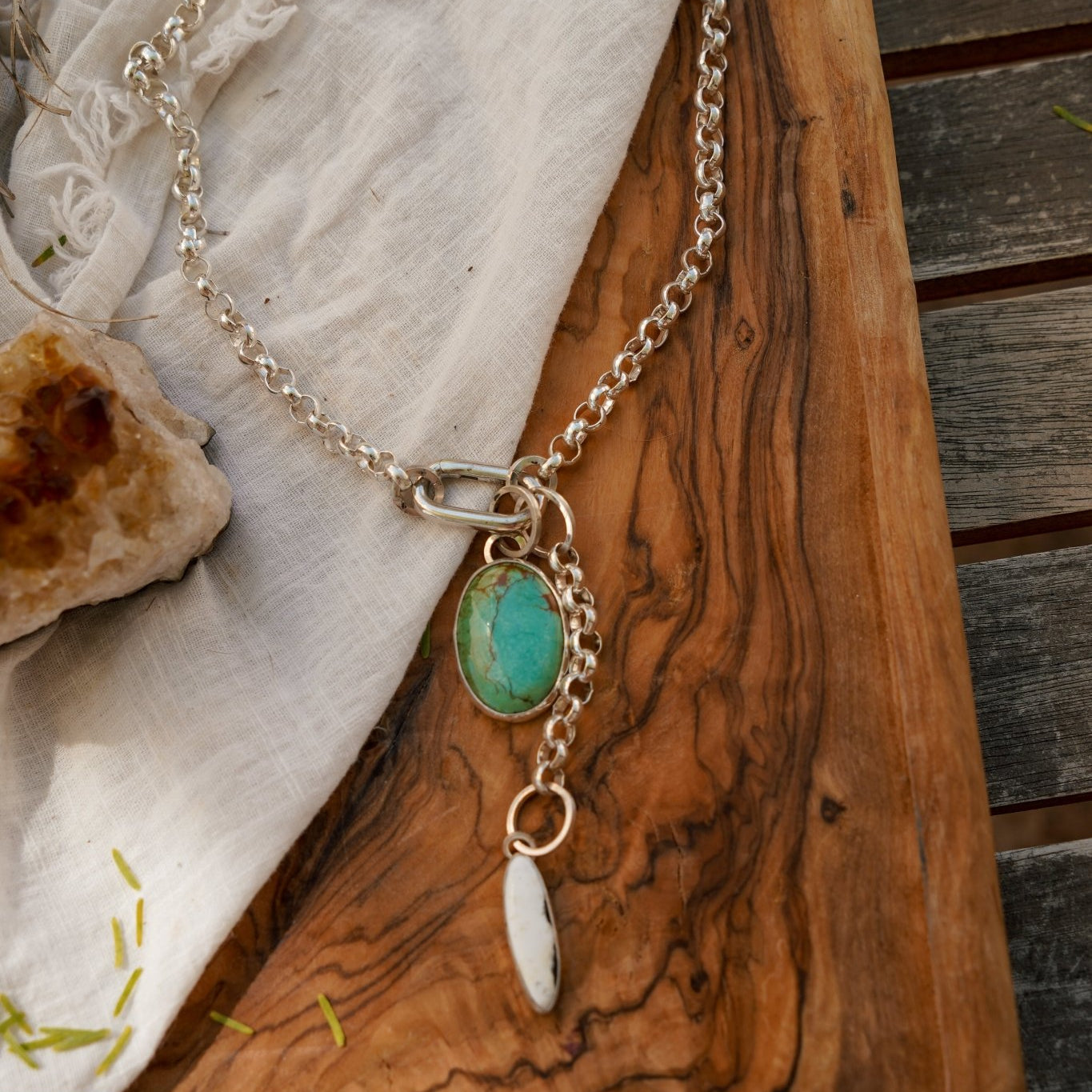 Dusk to Dawn Charm Necklaces in Royston Turquoise - Golden Road Crafted