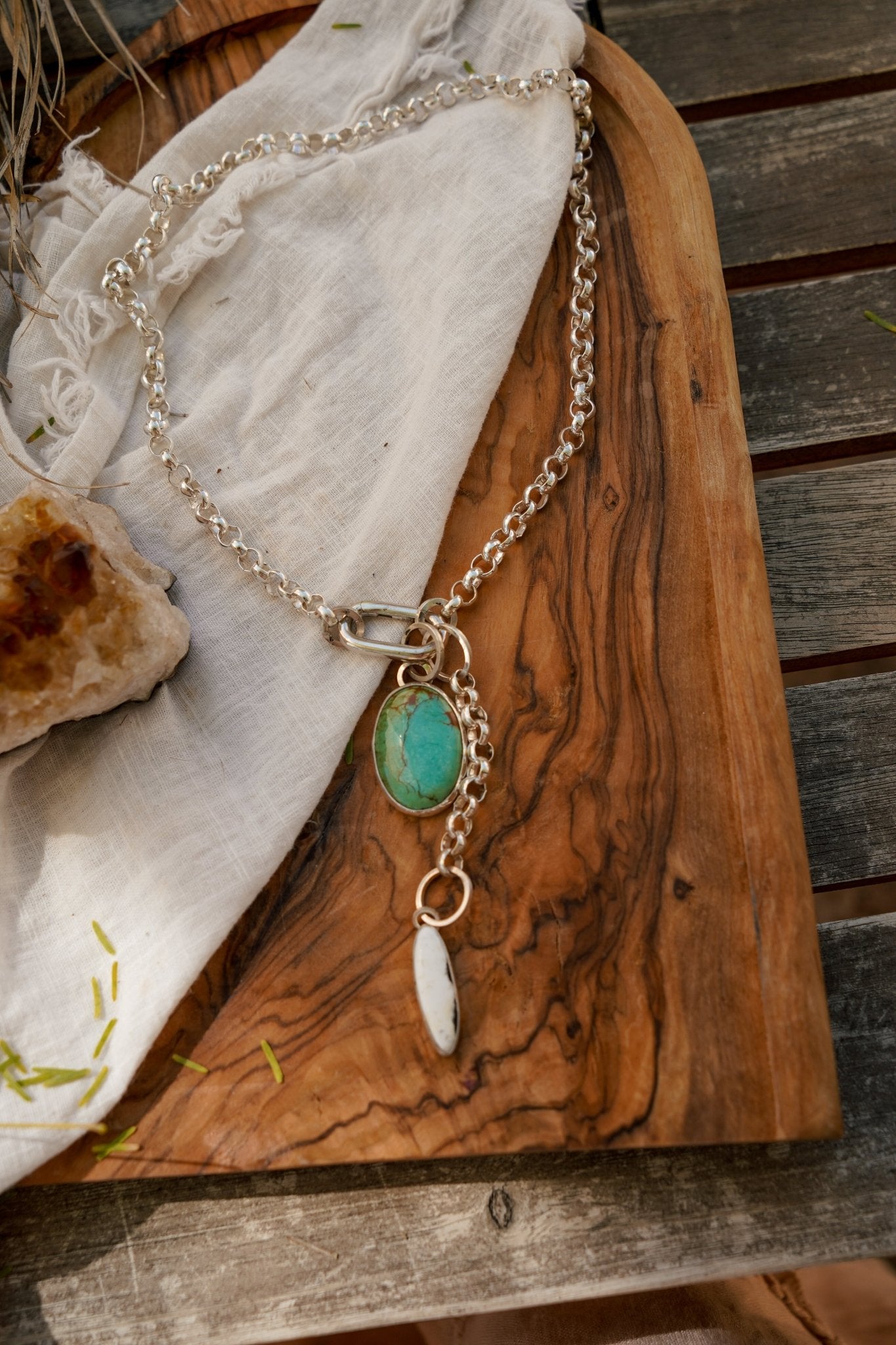 Dusk to Dawn Charm Necklaces in Royston Turquoise - Golden Road Crafted