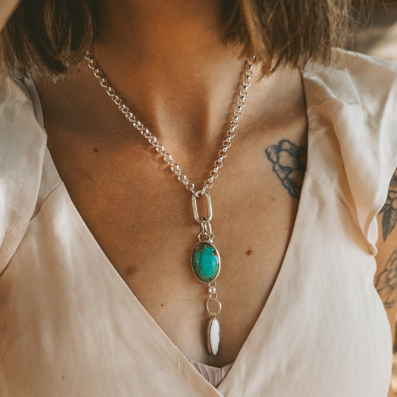 Dusk to Dawn Charm Necklaces in Royston Turquoise - Golden Road Crafted