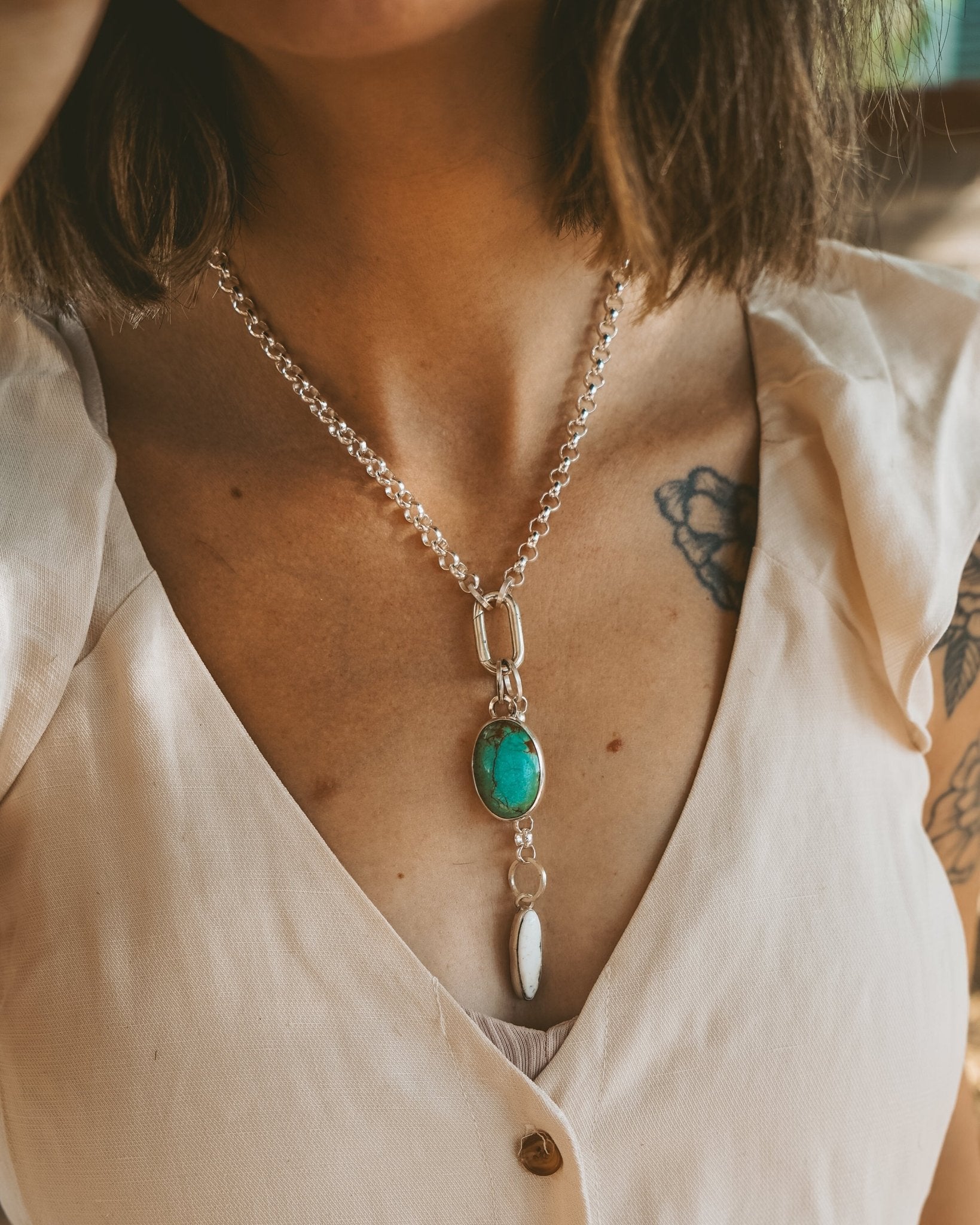 Dusk to Dawn Charm Necklaces in Royston Turquoise - Golden Road Crafted