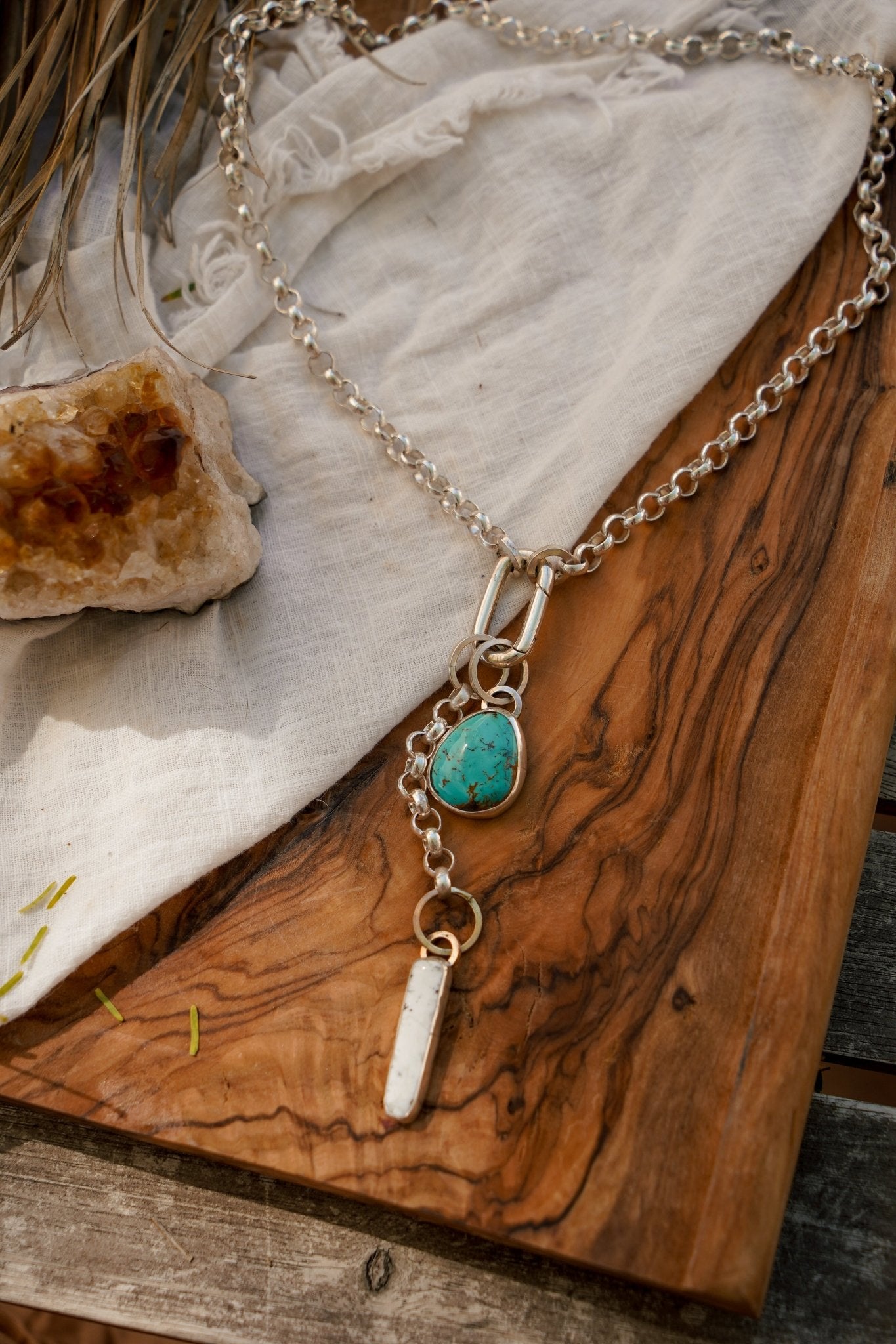 Dusk to Dawn Charm Necklaces in Royston Turquoise - Golden Road Crafted
