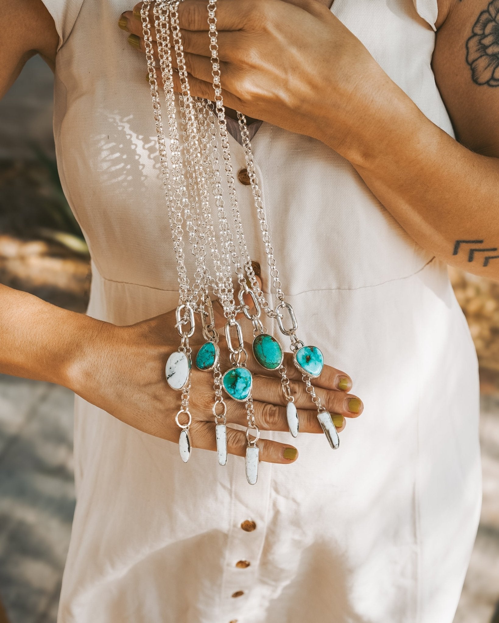 Dusk to Dawn Charm Necklaces in Royston Turquoise - Golden Road Crafted