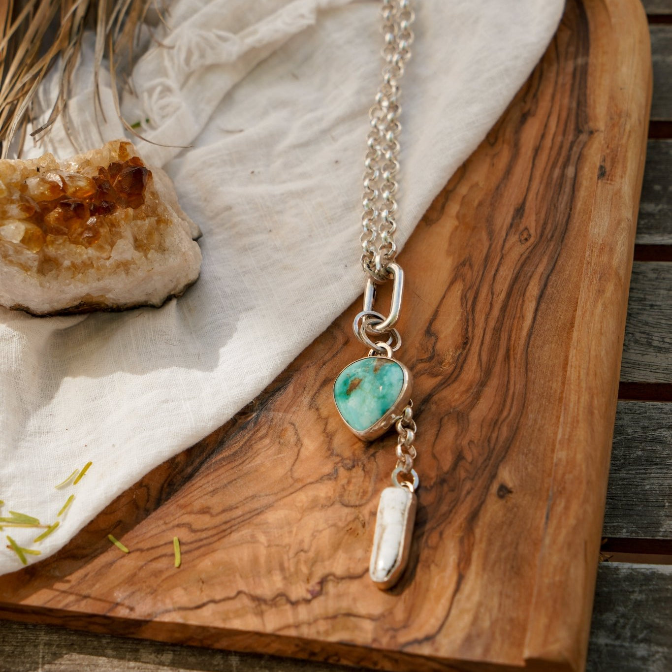 Dusk to Dawn Charm Necklaces in Royston Turquoise - Golden Road Crafted
