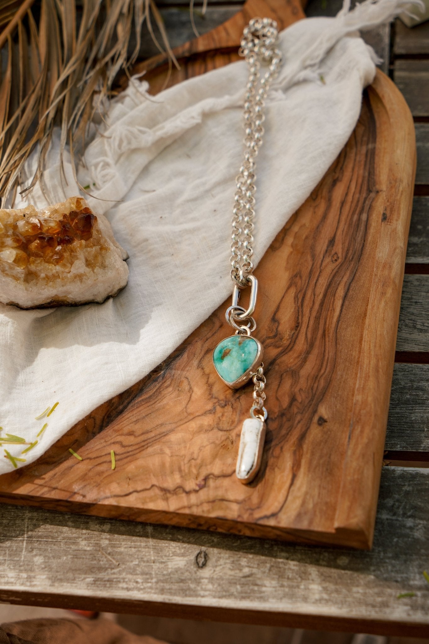 Dusk to Dawn Charm Necklaces in Royston Turquoise - Golden Road Crafted