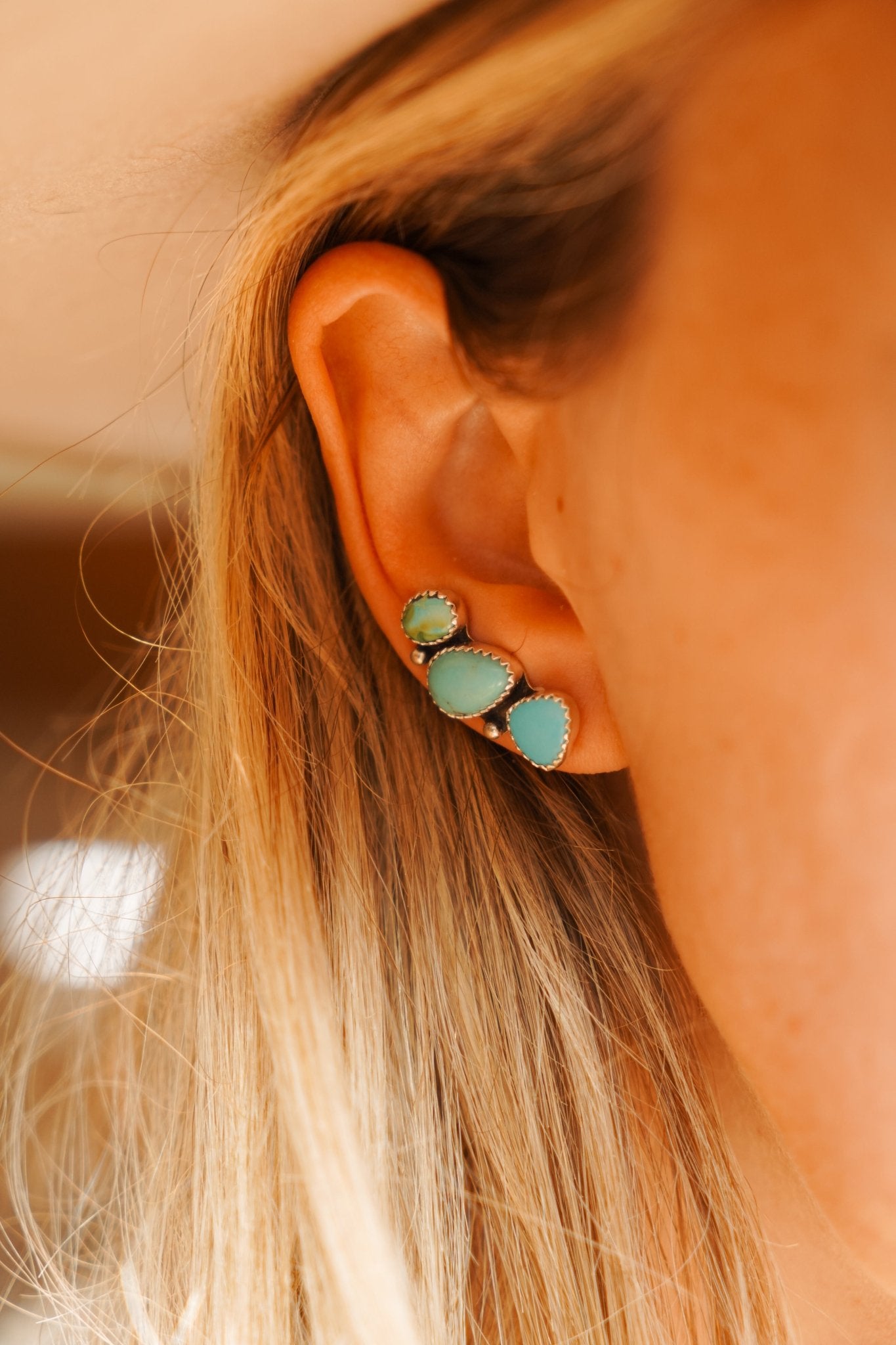 Ear Crawler + Stud Combo in Sonoran Mtn & Campitos Turquoise - Golden Road Crafted