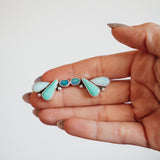 Ear Crawlers in Boulder Opal Doublet, Sterling Opal, & Campitos Turquoise - Golden Road Crafted