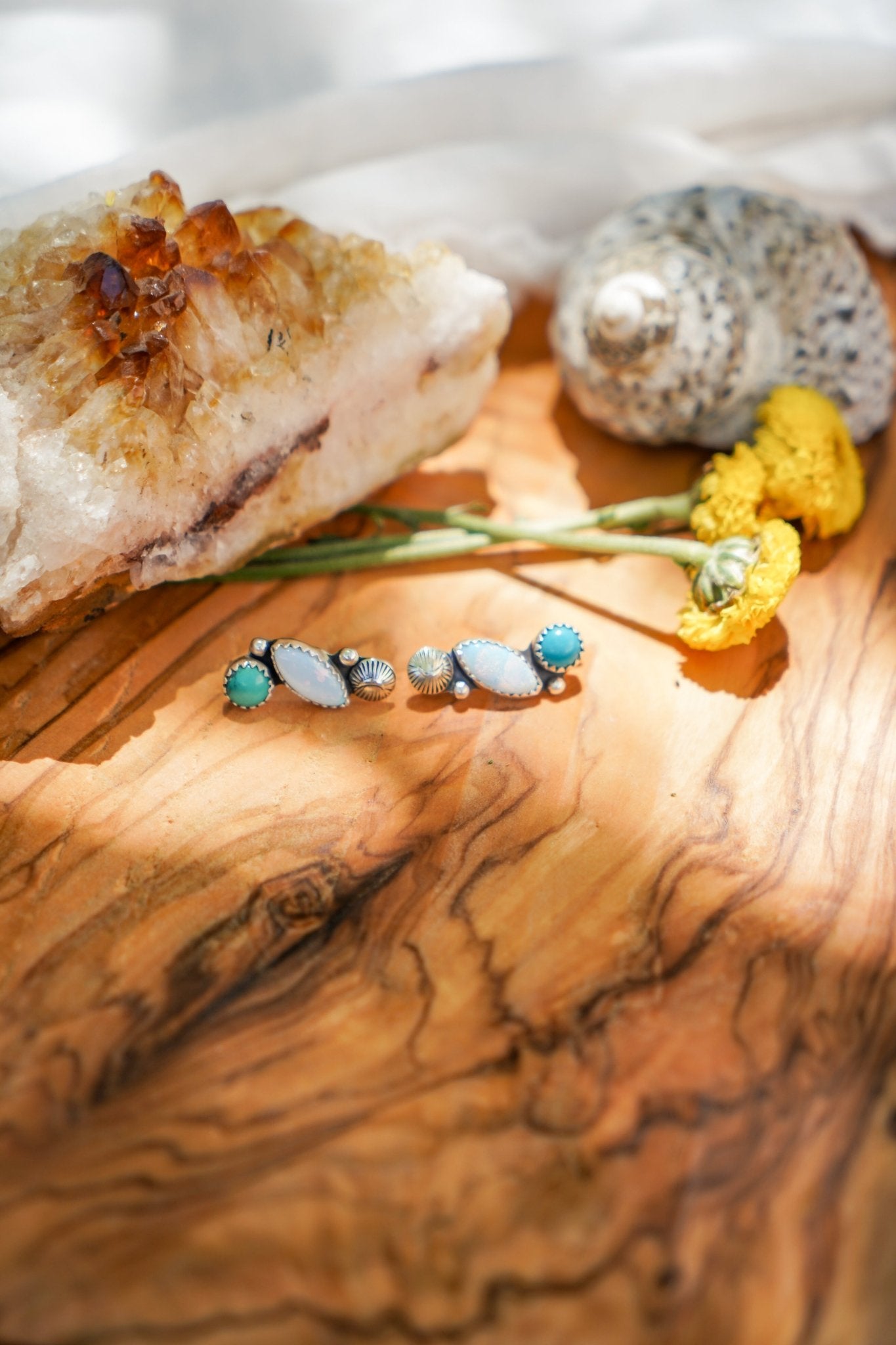 Ear Crawlers in Sterling Opal & Hubei Turquoise - Golden Road Crafted