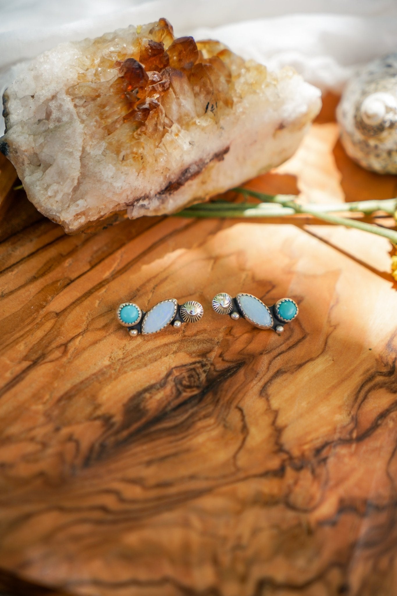 Ear Crawlers in Sterling Opal, & Hubei Turquoise - Golden Road Crafted