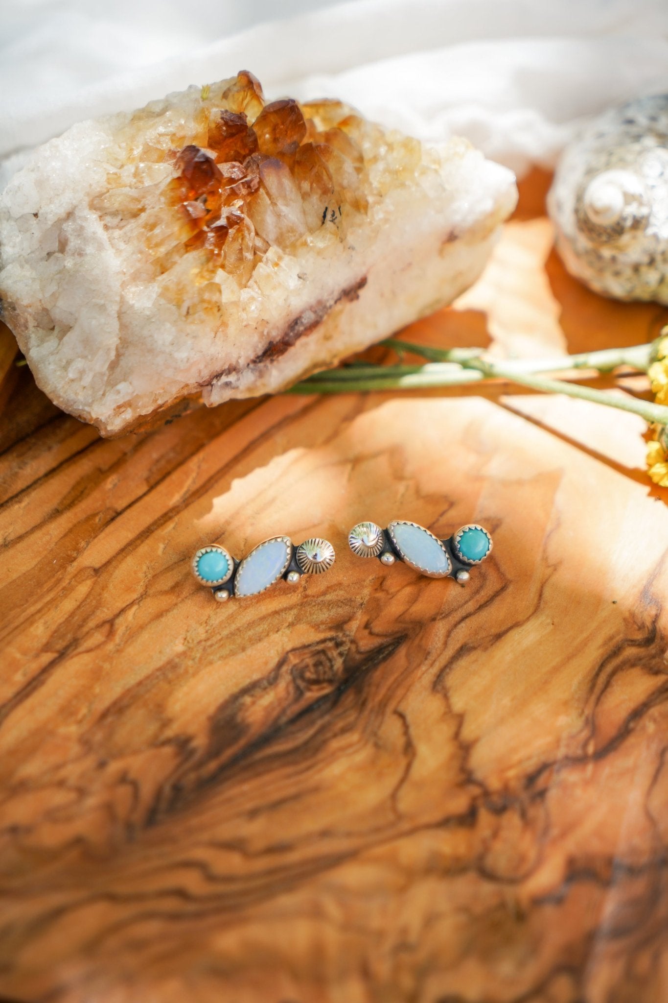 Ear Crawlers in Sterling Opal, & Hubei Turquoise - Golden Road Crafted