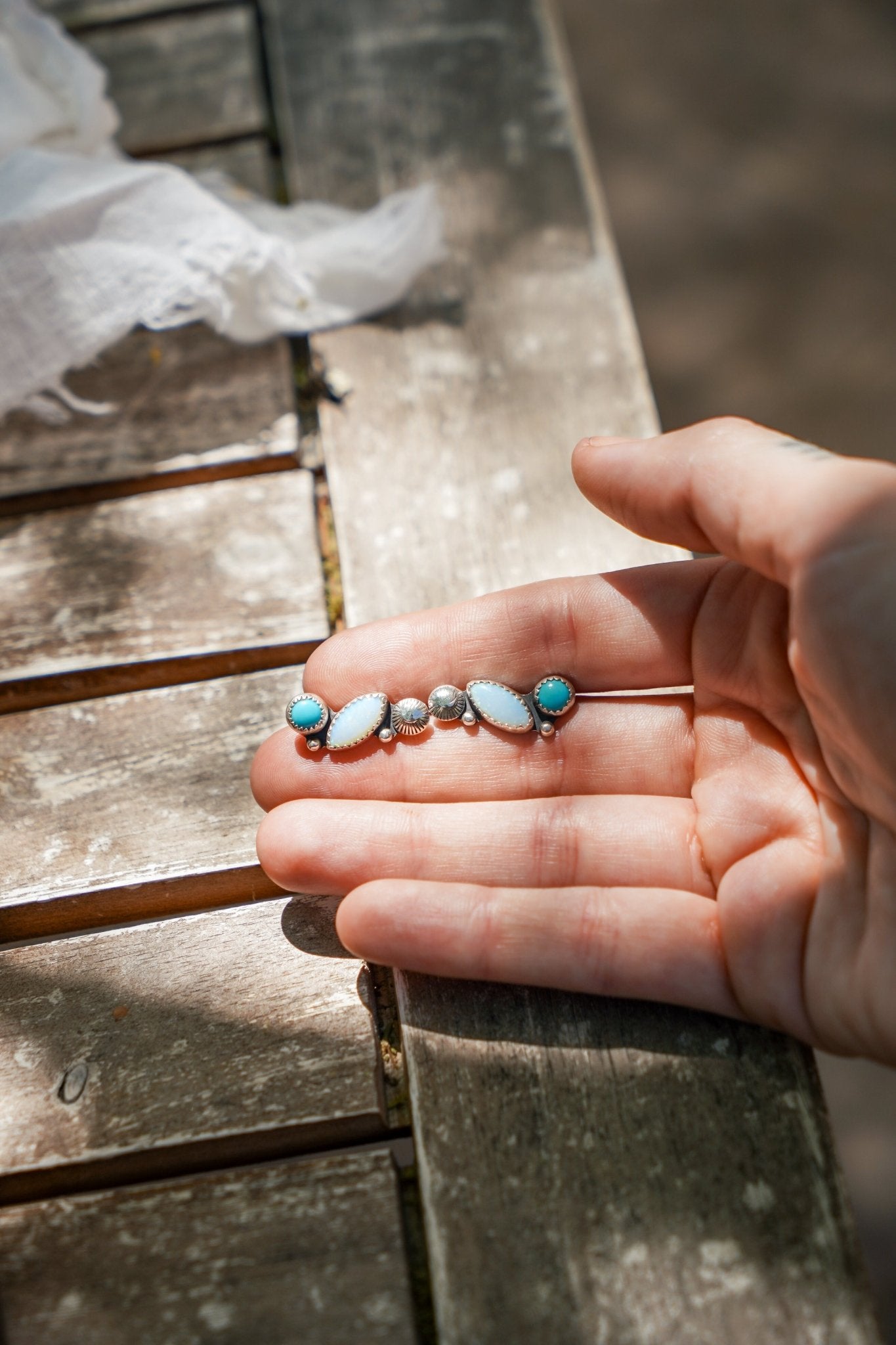 Ear Crawlers in Sterling Opal, & Hubei Turquoise - Golden Road Crafted