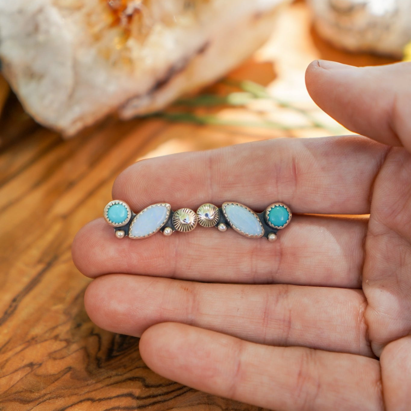 Ear Crawlers in Sterling Opal, & Hubei Turquoise - Golden Road Crafted