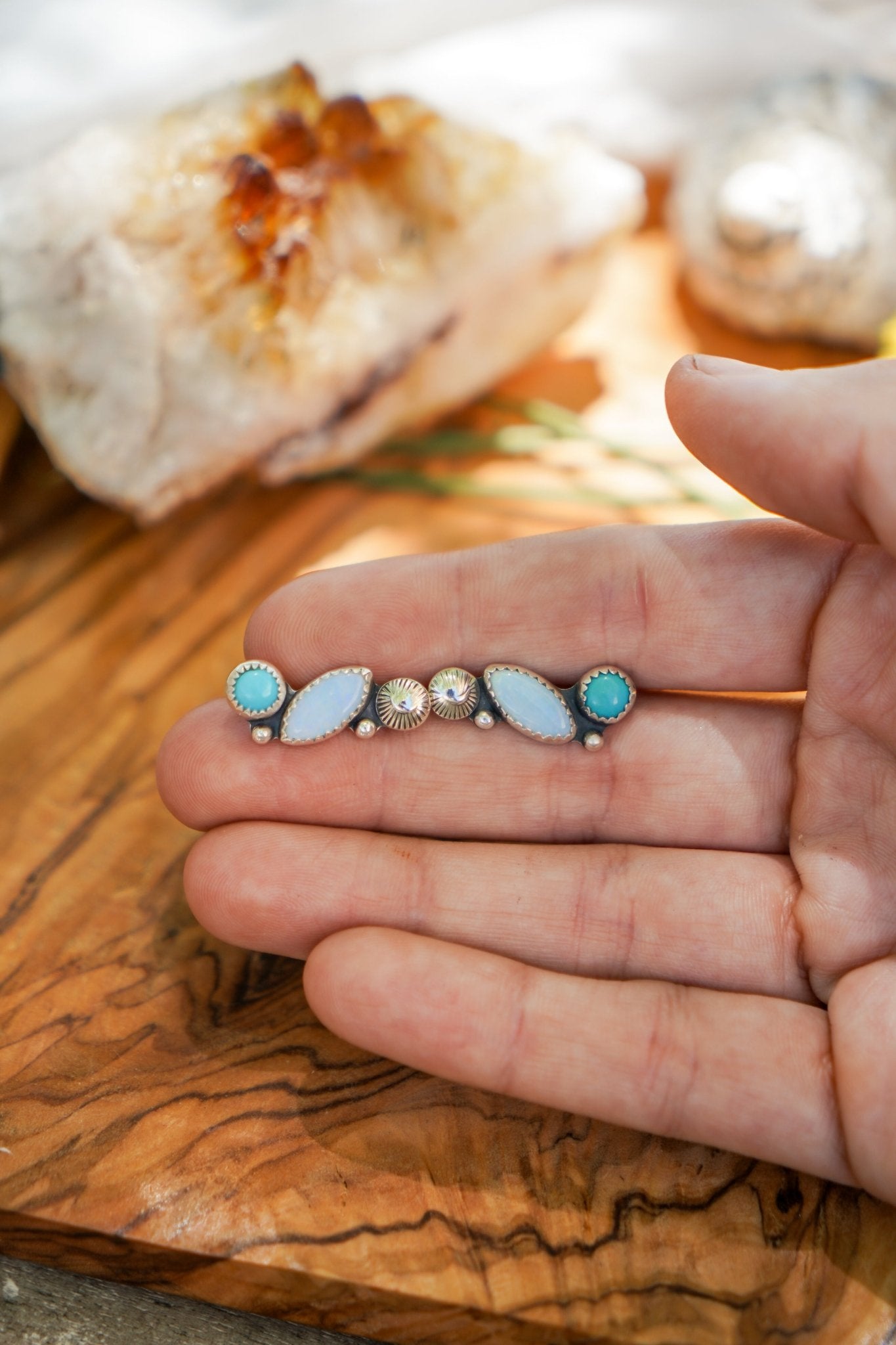 Ear Crawlers in Sterling Opal, & Hubei Turquoise - Golden Road Crafted