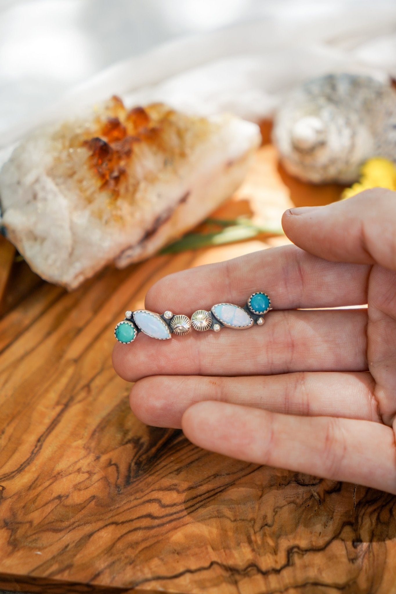 Ear Crawlers in Sterling Opal & Hubei Turquoise - Golden Road Crafted