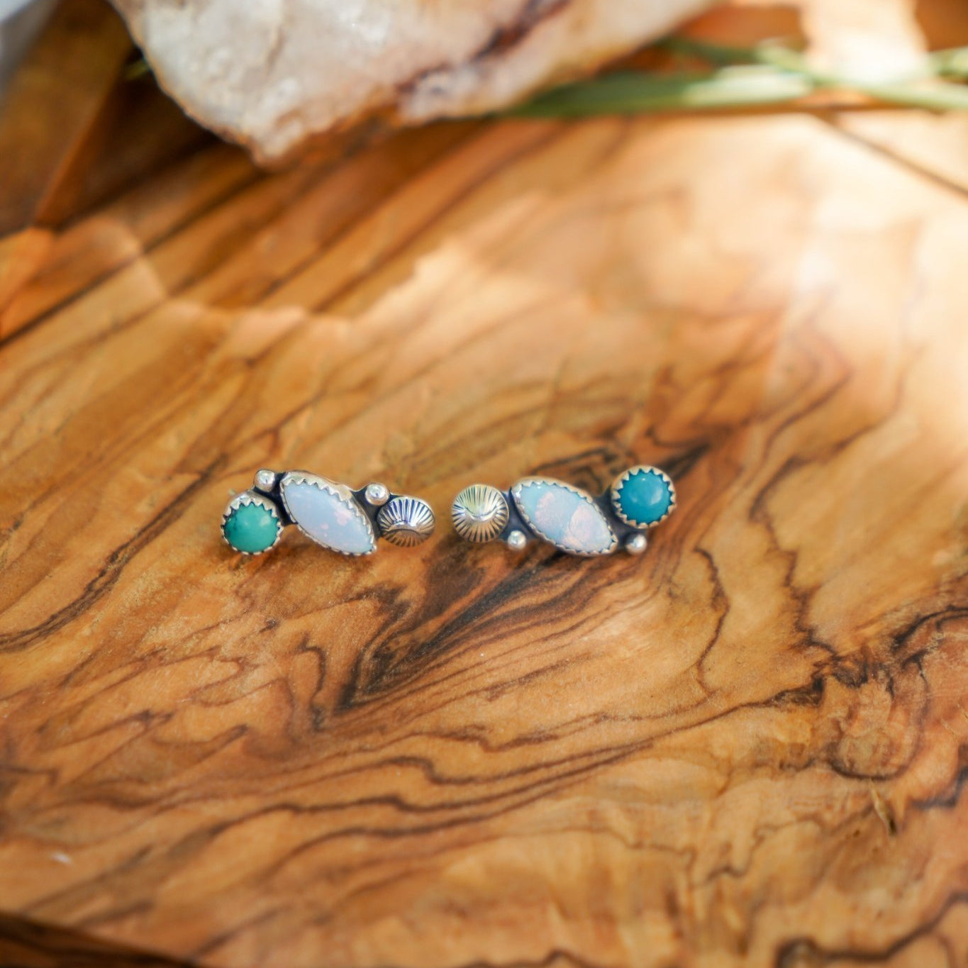 Ear Crawlers in Sterling Opal & Hubei Turquoise - Golden Road Crafted