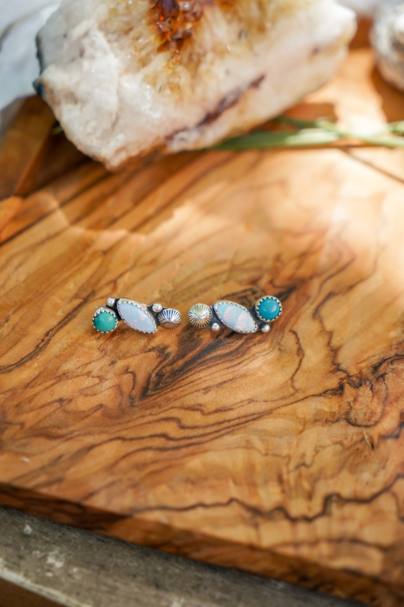 Ear Crawlers in Sterling Opal & Hubei Turquoise - Golden Road Crafted