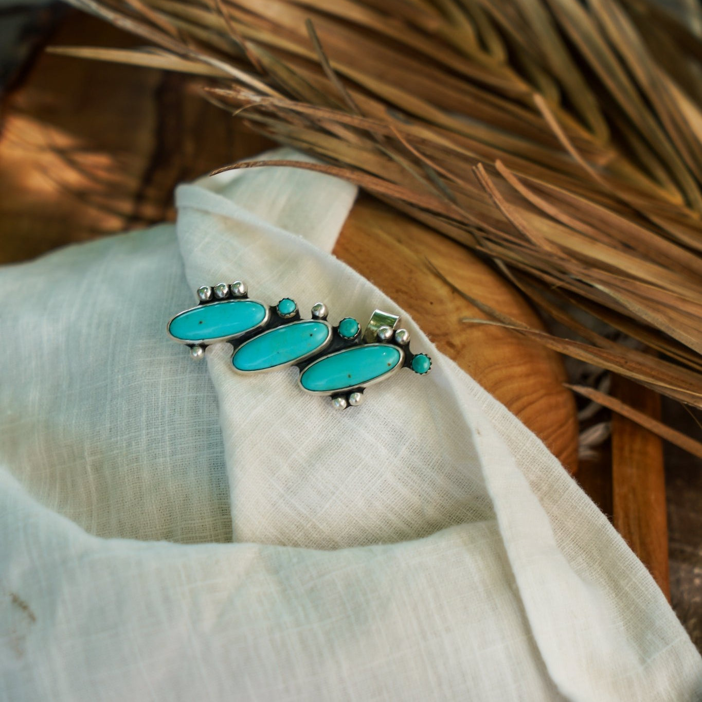 Ear Cuff in Campitos & Lone Mtn Turquoise - Golden Road Crafted