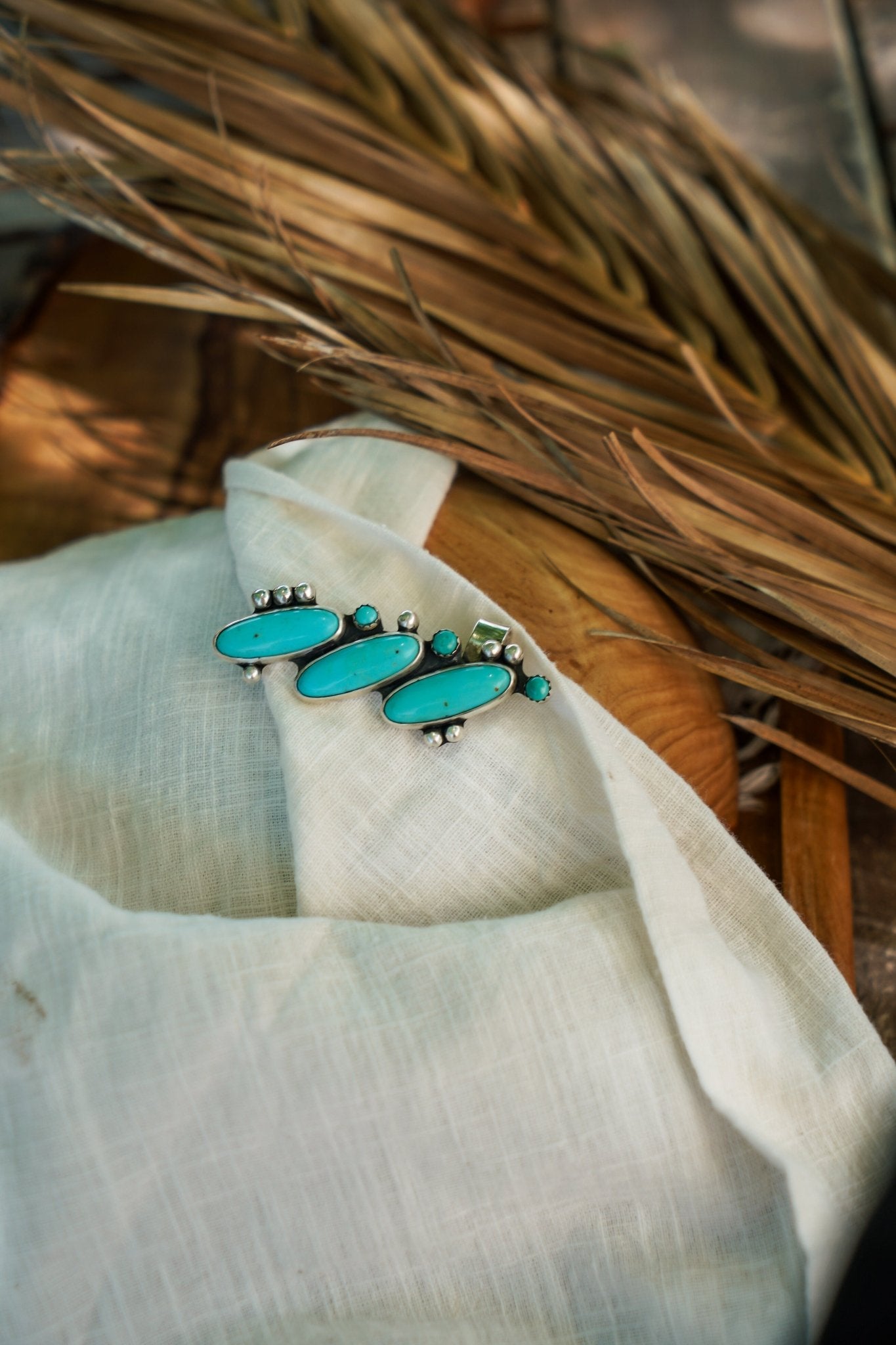 Ear Cuff in Campitos & Lone Mtn Turquoise - Golden Road Crafted