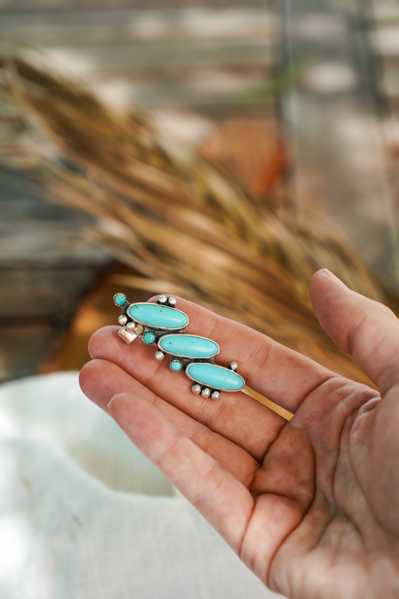 Ear Cuff in Campitos & Lone Mtn Turquoise - Golden Road Crafted
